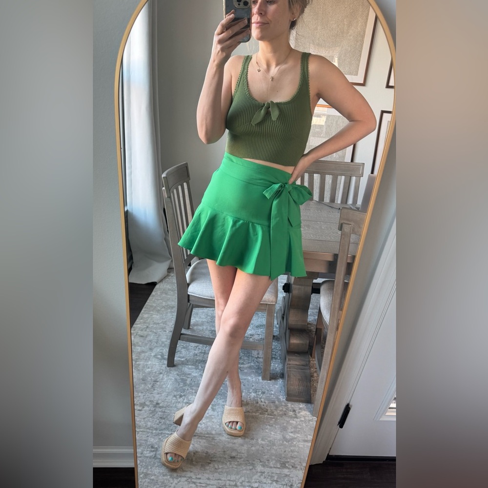 ZARA St Patrick’s Green Wrap Skort Skirt with Shorts Under with Side Tie Bow - Picture 10 of 16